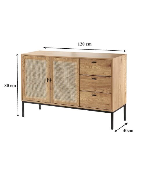 Buffet 2 portes et 3 tiroirs en rotin l120 cm - jaya