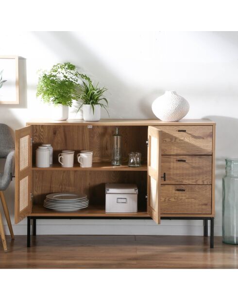 Buffet 2 portes et 3 tiroirs en rotin l120 cm - jaya