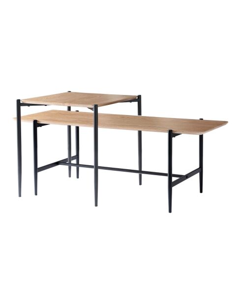 Lot de 2 tables basses gigognes décor chêne pieds métal noir - jessie