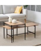 Lot de 2 tables basses gigognes décor chêne pieds métal noir - jessie