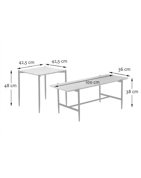 Lot de 2 tables basses gigognes décor chêne pieds métal noir - jessie