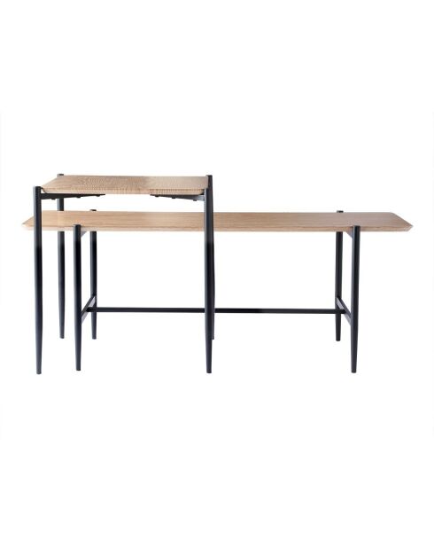 Lot de 2 tables basses gigognes décor chêne pieds métal noir - jessie