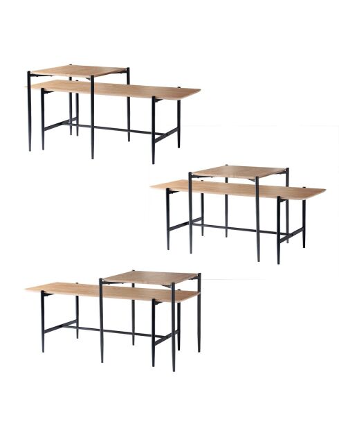 Lot de 2 tables basses gigognes décor chêne pieds métal noir - jessie