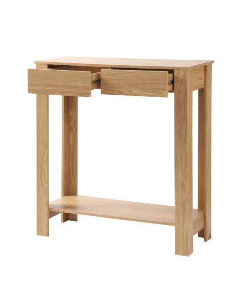 Console haute 2 tiroirs décor chêne - l79 cm