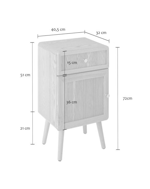 Chevet 1 porte et 1 tiroir avec façades lamellées h71 cm - ava