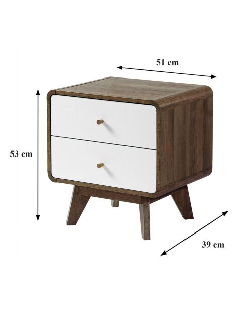 Chevet 2 tiroirs décor bois et blanc - albura