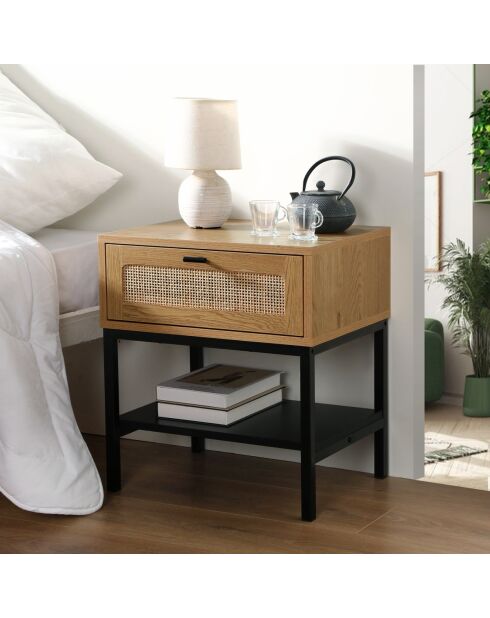 Table de chevet 1 tiroir rotin avec étagère h50 cm - jaya