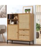 Buffet haut avec façades en rotin naturel - l100 x h120 cm - jaya