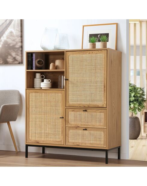 Buffet haut avec façades en rotin naturel - l100 x h120 cm - jaya