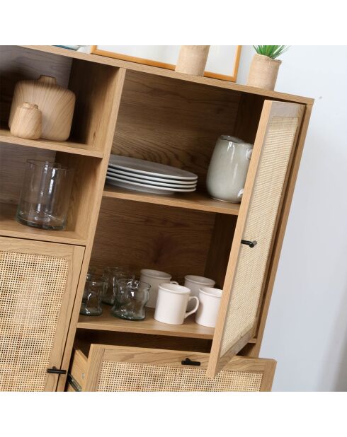 Buffet haut avec façades en rotin naturel - l100 x h120 cm - jaya