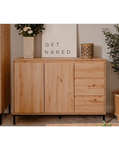 Buffet 2 portes 3 tiroirs et 1 étagère l120 cm - plock
