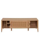Meuble tv avec 2 portes coulissantes décor rotin - l138 cm