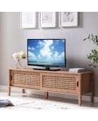 Meuble tv avec 2 portes coulissantes décor rotin - l138 cm