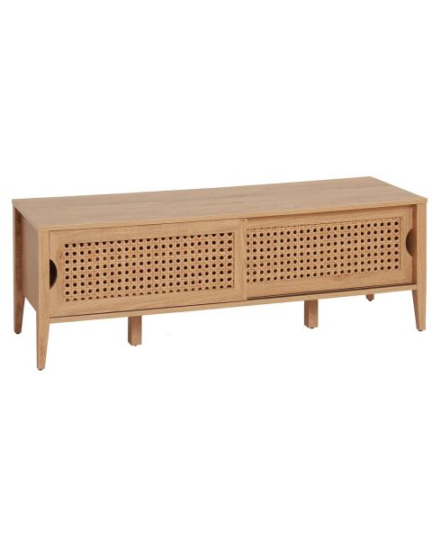 Meuble tv avec 2 portes coulissantes décor rotin - l138 cm