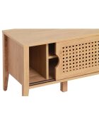 Meuble tv avec 2 portes coulissantes décor rotin - l138 cm