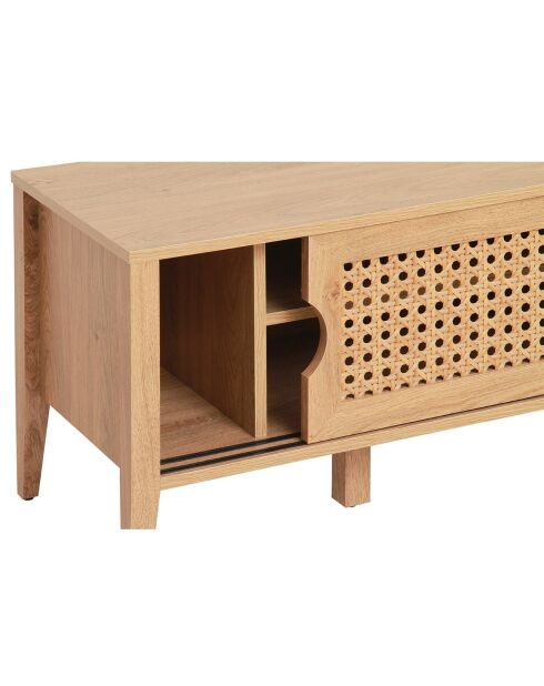 Meuble tv avec 2 portes coulissantes décor rotin - l138 cm