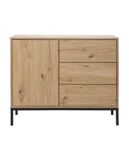 Commode 1 porte 3 tiroirs décor chêne l90 x h80 cm - lenny