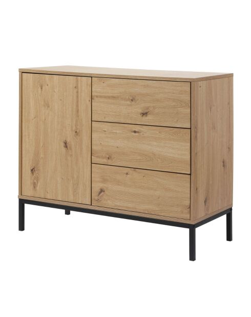 Commode 1 porte 3 tiroirs décor chêne l90 x h80 cm - lenny