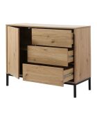 Commode 1 porte 3 tiroirs décor chêne l90 x h80 cm - lenny