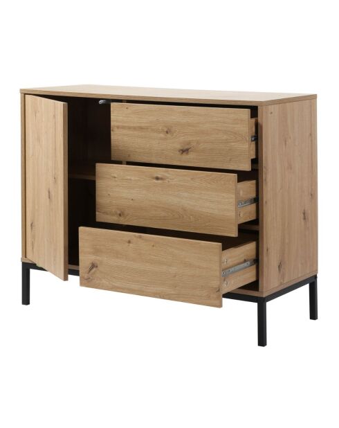 Commode 1 porte 3 tiroirs décor chêne l90 x h80 cm - lenny