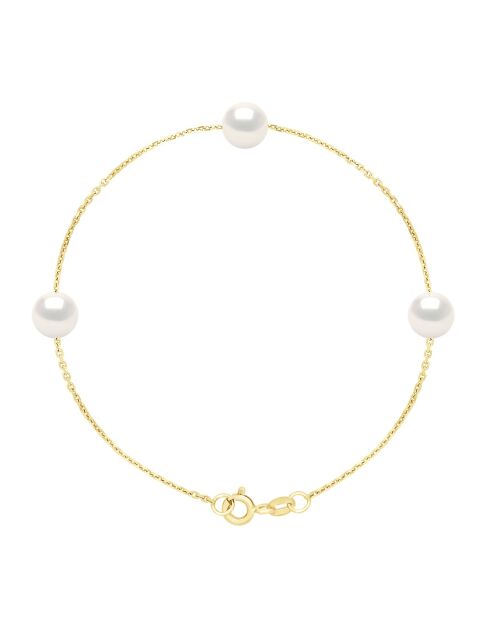Bracelet en Vermeil 3 Perles de Culture d'Eau Douce Rondes 7-8 mm Blanc Naturel