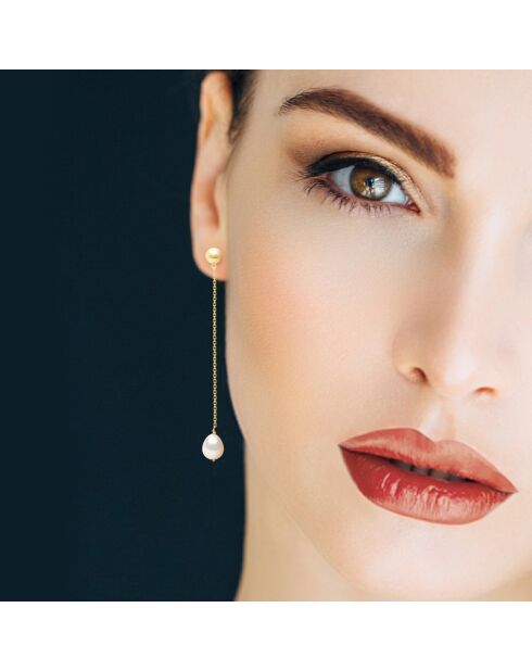 Boucles d'Oreilles en Vermeil Perles de Culture d'Eau Douce Poires 7-8 mm