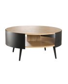 Table basse ronde 2 niveaux flancs métal chêne/noir dia 80cm - eklo