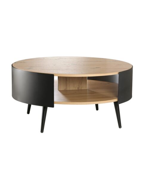 Table basse ronde 2 niveaux flancs métal chêne/noir dia 80cm - eklo