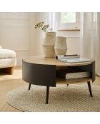 Table basse ronde 2 niveaux flancs métal chêne/noir dia 80cm - eklo