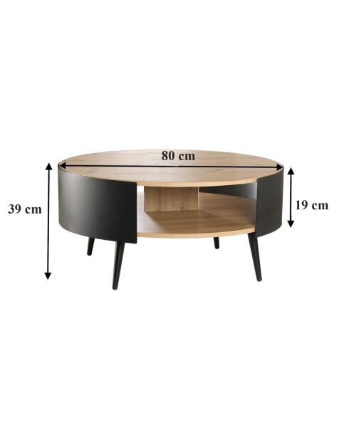 Table basse ronde 2 niveaux flancs métal chêne/noir dia 80cm - eklo