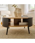 Table basse ronde 2 niveaux flancs métal chêne/noir dia 80cm - eklo
