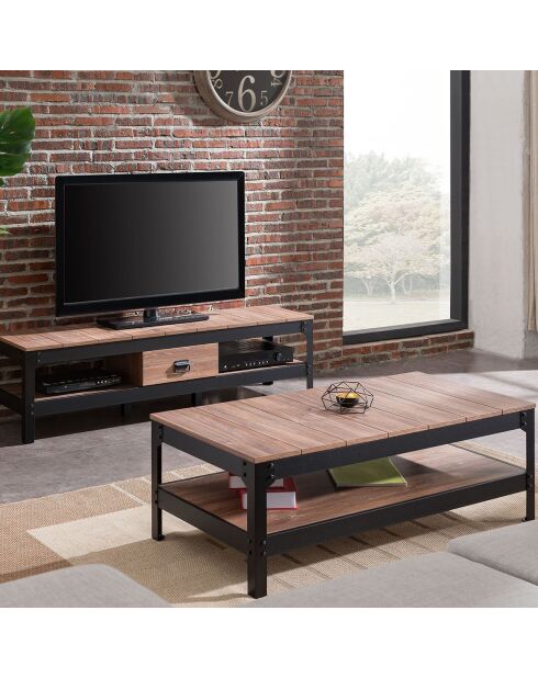 Table basse métal noir et bois - l117cm