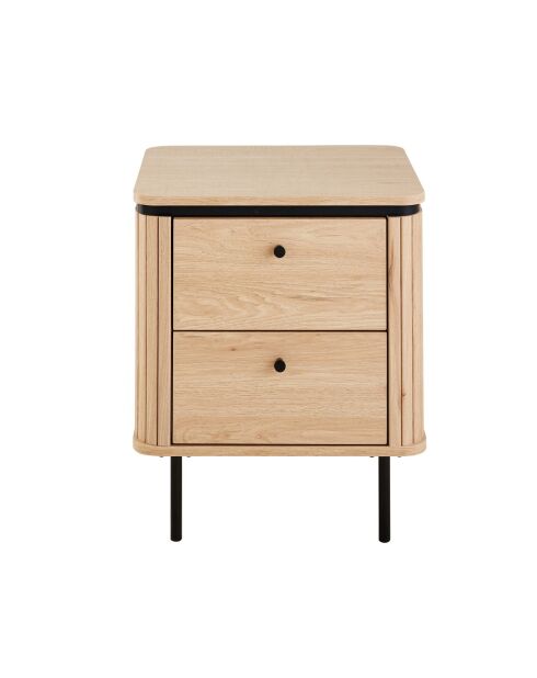 Table de chevet 2 tiroirs avec côtés effet rainuré h55 cm - malaga