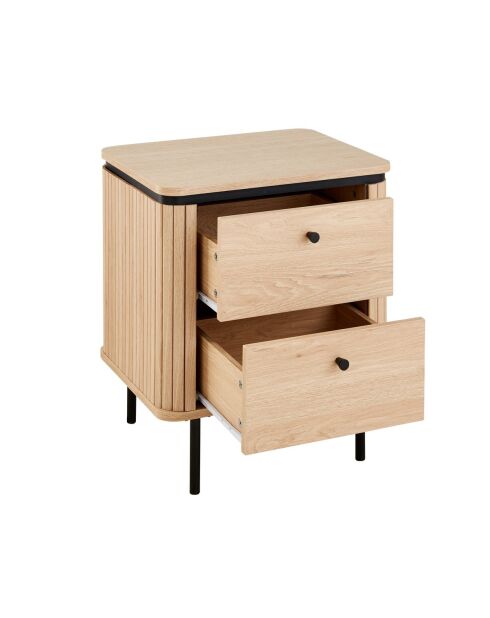 Table de chevet 2 tiroirs avec côtés effet rainuré h55 cm - malaga