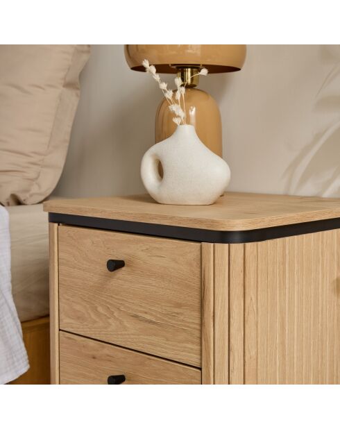 Table de chevet 2 tiroirs avec côtés effet rainuré h55 cm - malaga