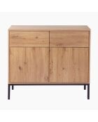 Buffet 2 portes 2 tiroirs décor chêne l90 x h80 cm - lenny