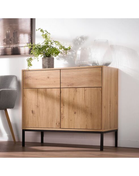 Buffet 2 portes 2 tiroirs décor chêne l90 x h80 cm - lenny