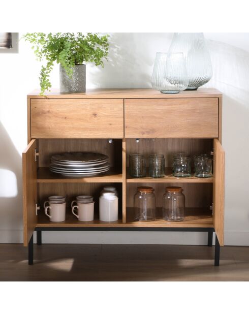 Buffet 2 portes 2 tiroirs décor chêne l90 x h80 cm - lenny