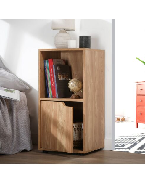 Table de chevet 2 cases décor bois 1 porte - modu