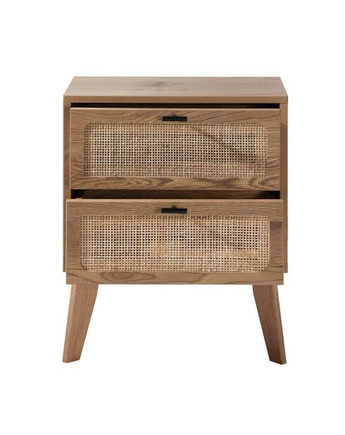 Chevet 2 tiroirs décor bois avec façades en rotin l45 cm - alia