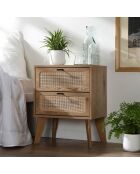 Chevet 2 tiroirs décor bois avec façades en rotin l45 cm - alia