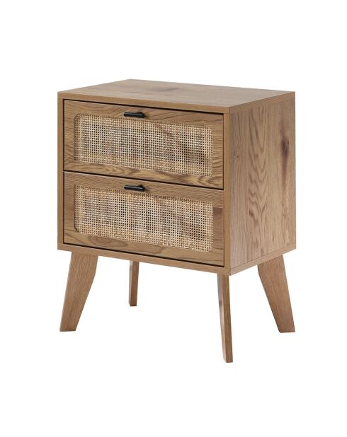 Chevet 2 tiroirs décor bois avec façades en rotin l45 cm - alia