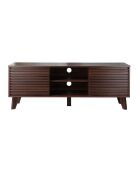 Meuble tv portes coulissantes façades effet bois rainuré l135 cm - fribourg