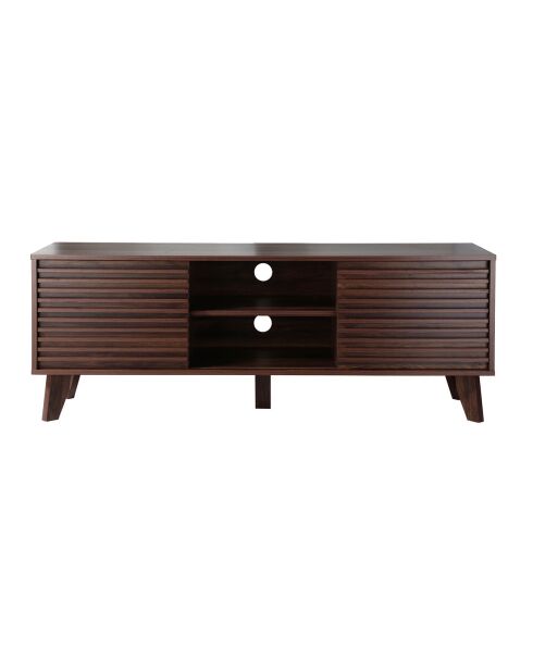 Meuble tv portes coulissantes façades effet bois rainuré l135 cm - fribourg