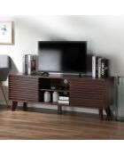 Meuble tv portes coulissantes façades effet bois rainuré l135 cm - fribourg