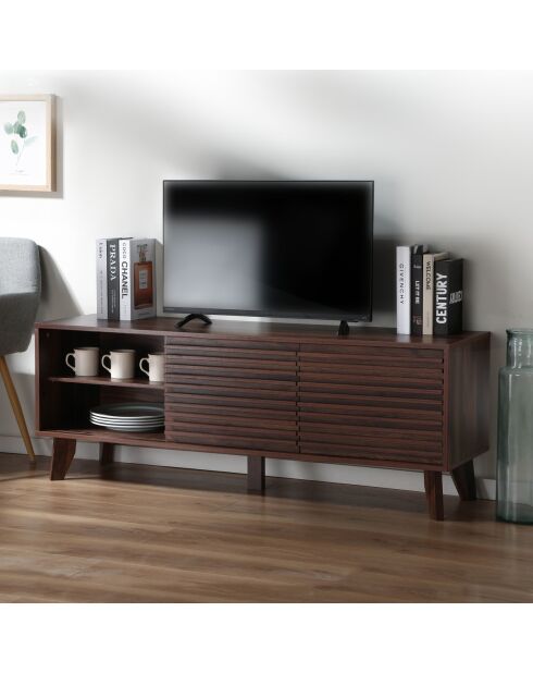 Meuble tv portes coulissantes façades effet bois rainuré l135 cm - fribourg