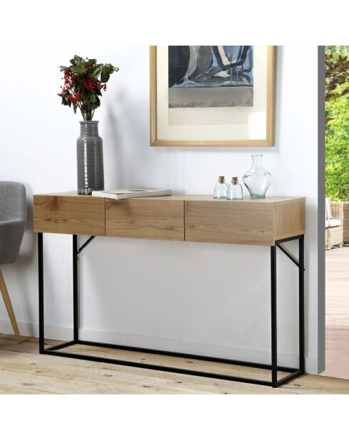 Console 3 tiroirs décor chêne l120cm