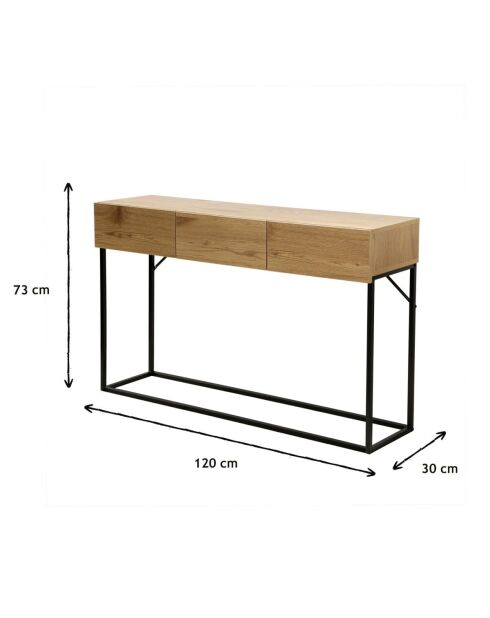 Console 3 tiroirs décor chêne l120cm