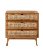Commode 3 tiroirs avec façades en rotin et pieds en bois l80 cm - alia