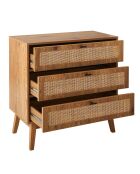 Commode 3 tiroirs avec façades en rotin et pieds en bois l80 cm - alia